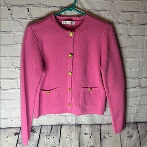 Zara Hot Pink Gold-Button cardigan size large